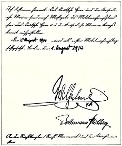 1914 Agosto 1 Gobierno aleman ordena movilización