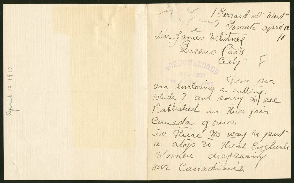 Letter from Mrs. D.M. Morrison, Toronto, to Ontario Premie…