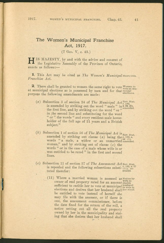 “The Women’s Municipal Franchise Act, 1917,” in Preparatio… photo