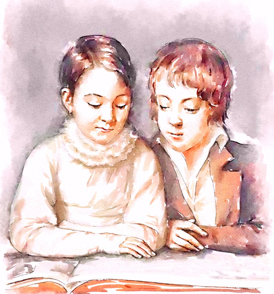 Children looking at the album
