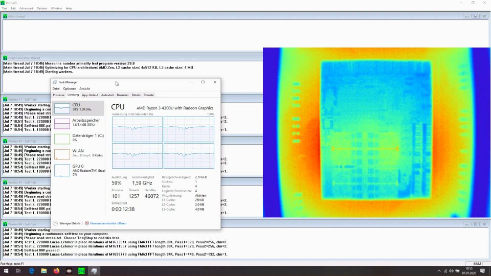 Ryzen 4300U various workloads via thermal cam___short