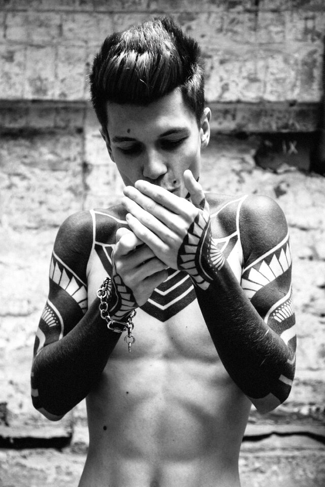 Black and white body tattoo photo