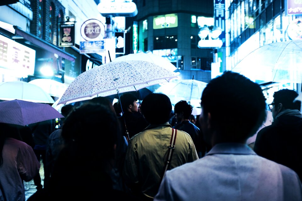 Men women rain photo