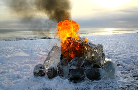 Flame coals firewood photo
