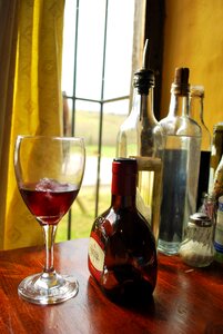 Alcoholic beverage bottle glass of wine