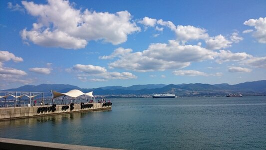 Blue sky clouds fishing people