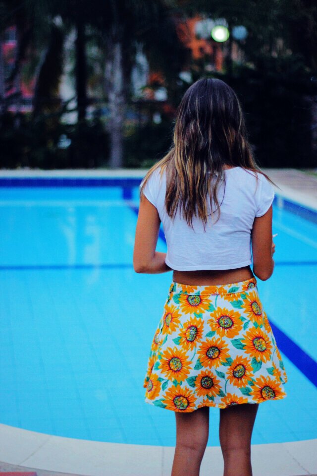 Fashion model swimming pool