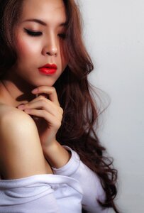Long hair red lips asia photo
