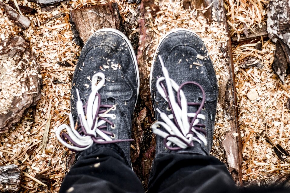 Laces wood chips brown shoes