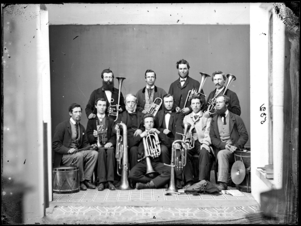 Studio portrait of the Salem Band, who played for the Elor…