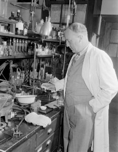 Dr. Charles Best working in a lab photo