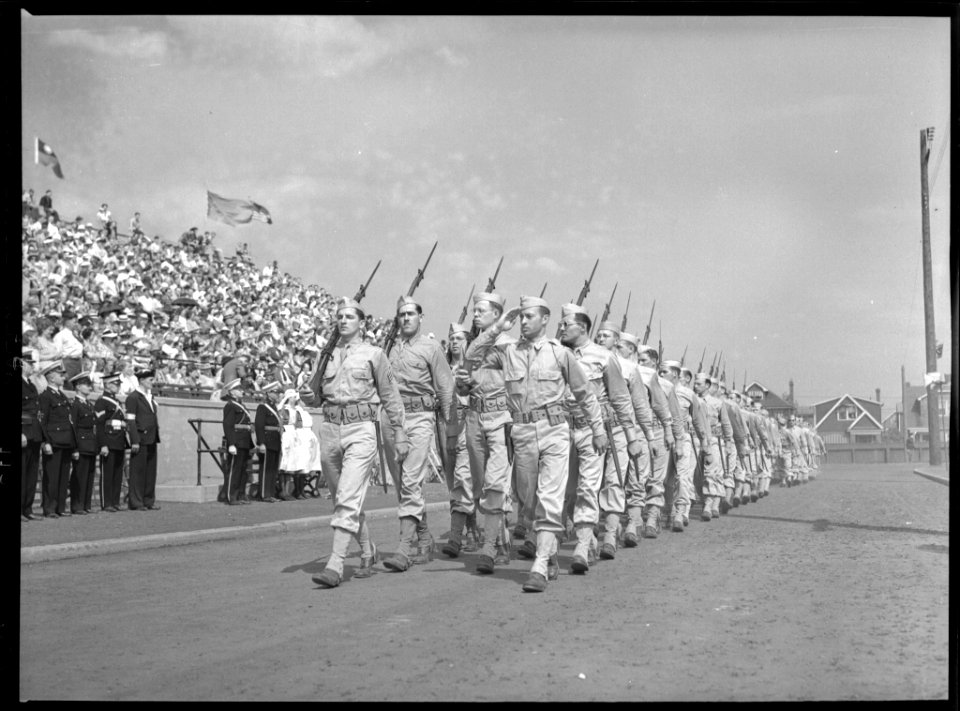 Military personnel on parade for United Nations Day