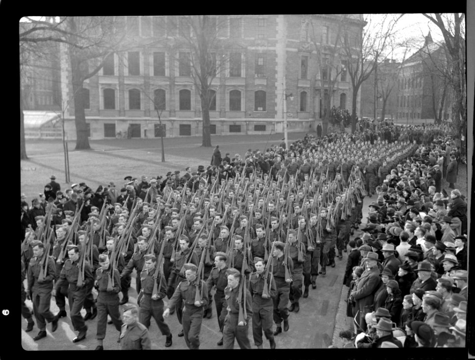 Soldiers marching in the War Savings Parade photo