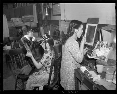 Chinese theatre actors applying makeup for a performance i…
