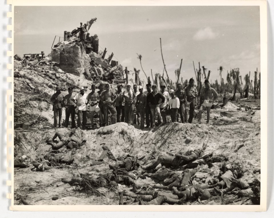 *Group of Marines on Tarawa, some dressed in trophy Japane…