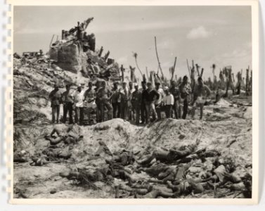 *Group of Marines on Tarawa, some dressed in trophy Japane…