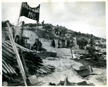 SC 190263 - A command post on Utah Beach, showing men and …