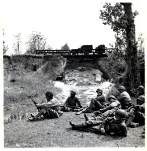 SC 293248 - A Bailey bridge in Normandy is guarded on each…