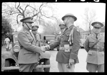 Mexican general and American colonel shake hands after rev… photo