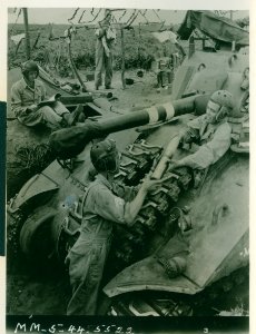 An American tank unit at the Anzio beachhead calmly prepar… photo