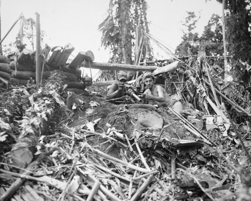 A Marine machine gun nest on Bougainville, near Hill 600.