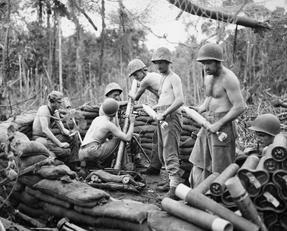 Marine 81mm mortar team fires in support of the infantry o…