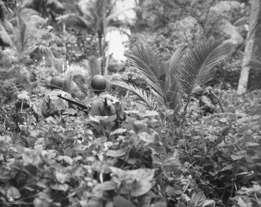 Marine patrol moves through the jungle on Emirau island.