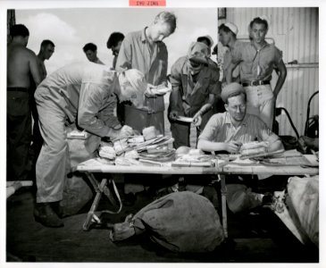 Mail call for Marines prior to invasion of Iwo Jima. Membe…