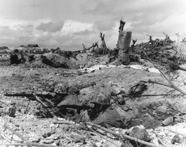 Pvt. Robert K. Marshall and Cpl. Allen L. Griffin aim out …