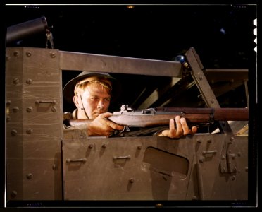 Halftrack infantryman with Garand rifle, Ft. Knox, Ky. Jun…