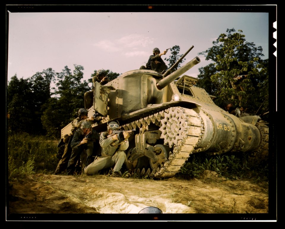 M-3 tank and crew using small arms, Ft. Knox, Ky. June, 19…