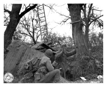 SC 196441-S - A German comes out of a dugout to waiting in… photo