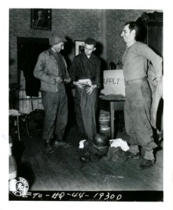 SC 327119 - Two happy infantrymen receive their first new …
