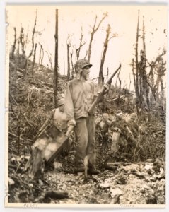 Members of a Marine demolition crew, assigned to blasting … photo