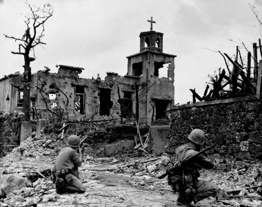 Below Shuri Castle, on Okinawa, a Japanese sniper hides in… photo