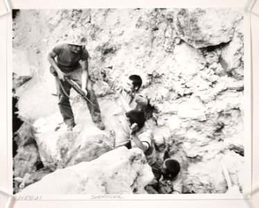 These three Japs are emerging from a cave at the bottom of…