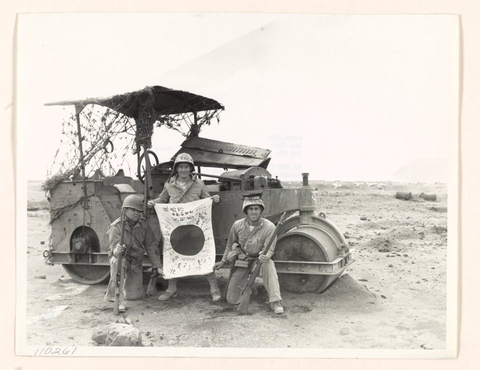 The spoils of battle on Motoyama airfield. Left to right, …