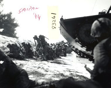 The first wave of Marines to hit the Saipan beach in the M…