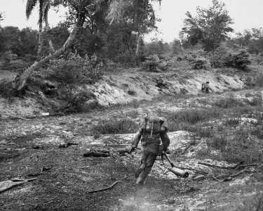 U.S. Marines, advancing on Japanese positions in northern …