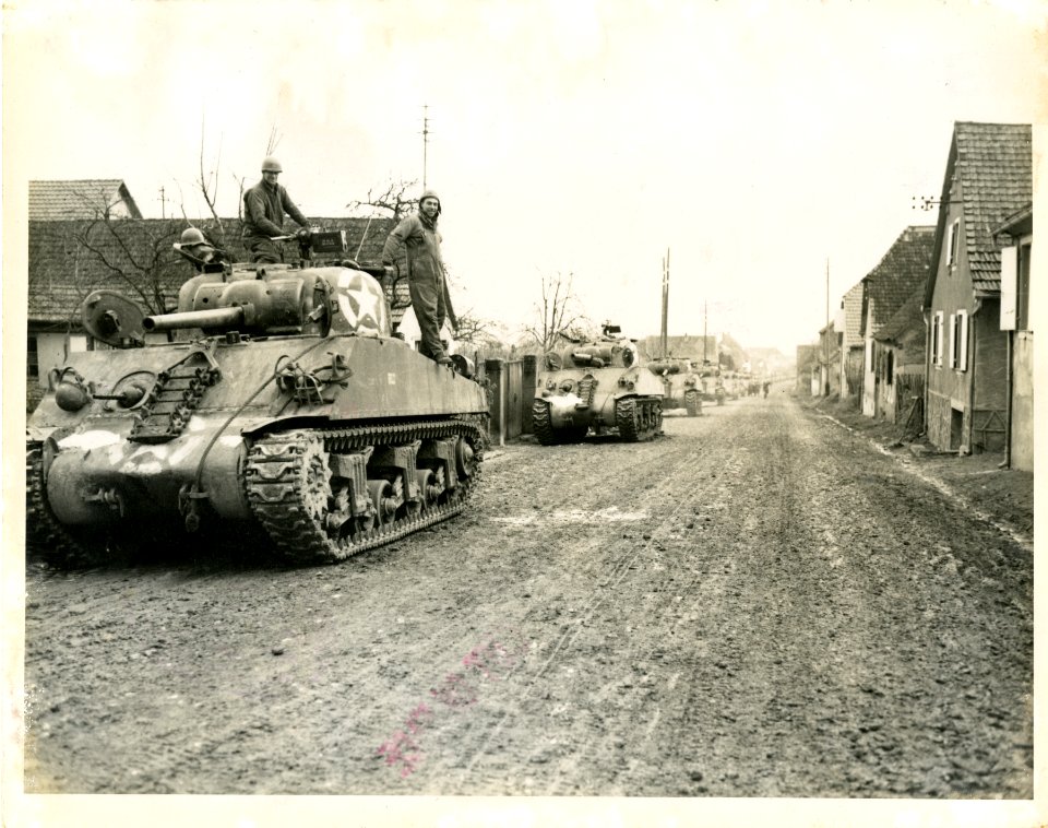 Tanks of 14th Armored Division passing through Epfig, Fran…