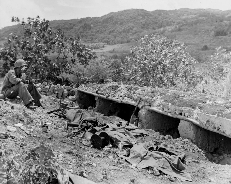 A wounded Marine keeps a lonely vigil over the poncho-cove…