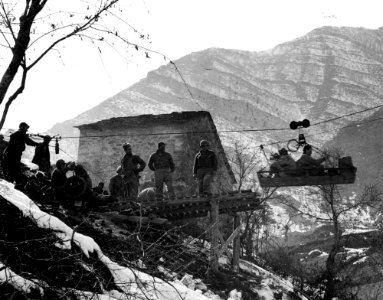 The tramway built by members of Company D, 126th Mountain …
