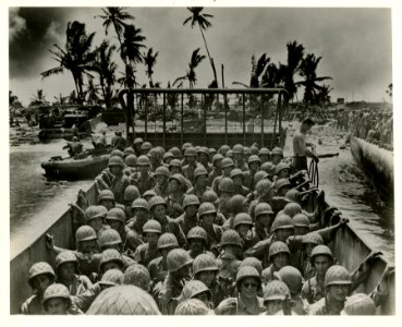 Soldiers of the 7th Division aboard an LCM at Kwajalein, F… photo