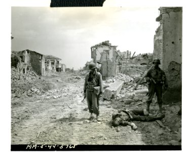 Two American Fifth Army infantrymen patrolling Cisterna fo… photo