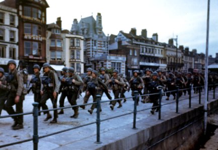 These American troops are marching through the streets of …