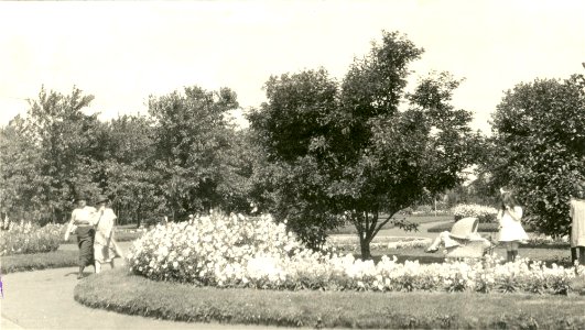 Women and children enjoying the gardens in a park in Fort …