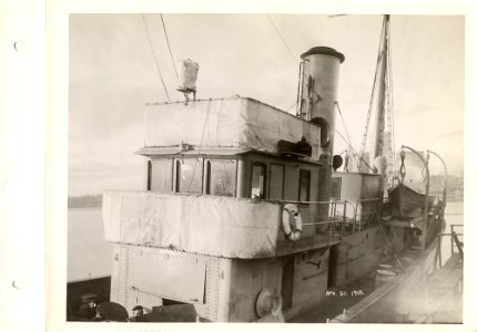 View of wheelhouse of boat being equipped photo