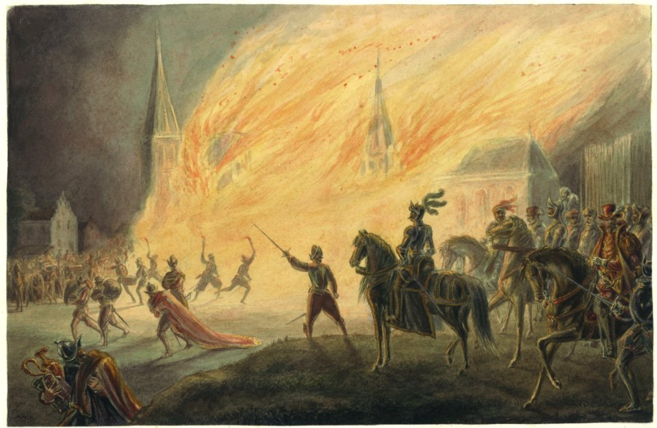 De Abdij van Egmond verbrand