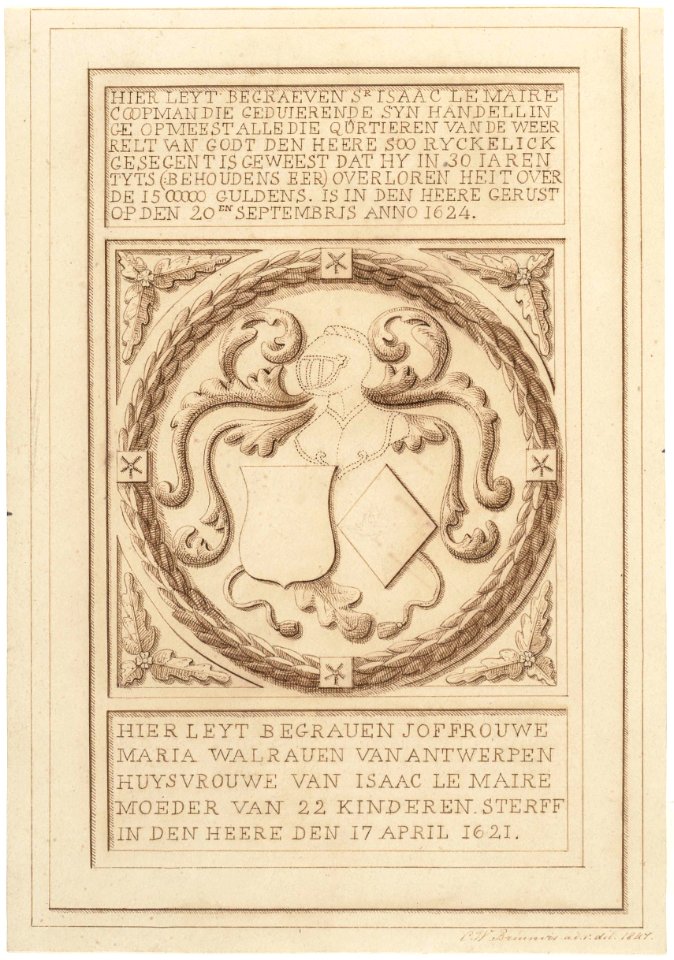 Tekening van de grafzerk van Isaac le Maire