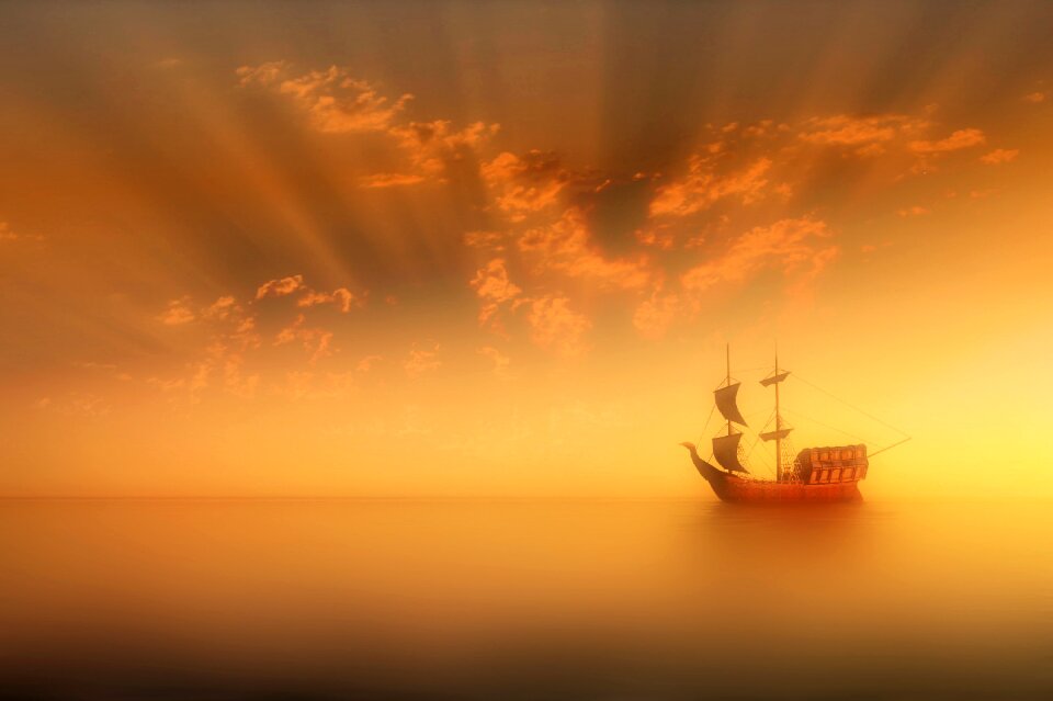 Dusk water orange sky